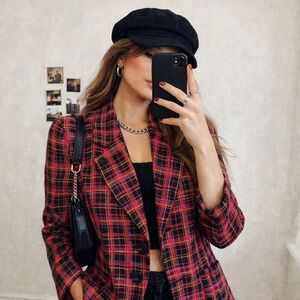 Vintage Plaid Blazer Carole Little Petites Rayon Jacket